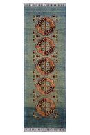 Hand-Knotted Kazak Afghani Wool Rug I Green 2' x 5'7"