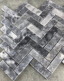 Luna Sky Marble 1"x3" Herringbone on 12" x 12" Mesh Mosaic Tile