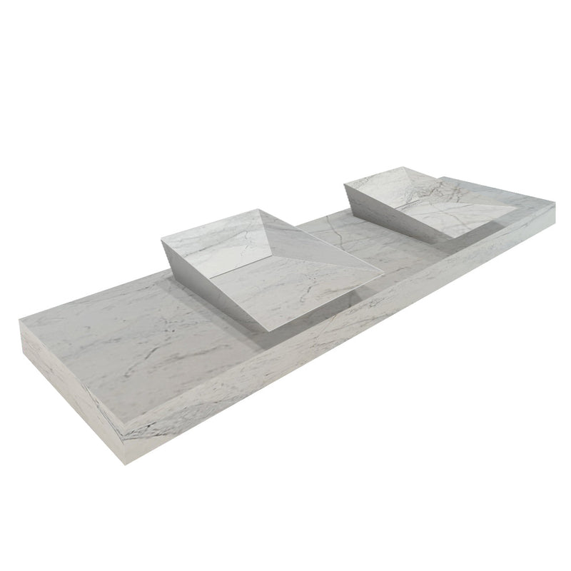 Imperial White Marble Double Sink Above Vanity Wall-mount Bathroom Sink (W)21" (L)80" (H)8" product shot