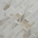 Ivory amber beveled subway 11.81X11.81 glass mesh mounted mosaic tile SMOT GLSST IVOAMB8MM product shot multiple tiles angle view