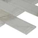 Ivory amber beveled subway 11.81X11.81 glass mesh mounted mosaic tile SMOT GLSST IVOAMB8MM product shot profile view