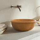 Round Gold Honed Travertine Vessel Sink 16 Inch Natural Bath