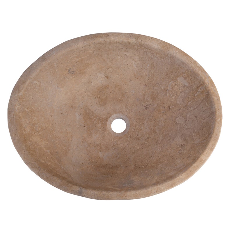 Karina walnut travertine natural stone oval shape vessel sink honed and filled w16 l205 h6 SPKWTNS19 product shot top view 2