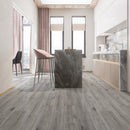 SPC Vinyl Rigid Core 7" Width 60" RL, 6mm Thick, 1.5mm IXPE Keystone Grey, Invicta Floors - Mazzia Collection Product shoot kitchen view
