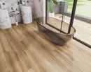 SPC Vinyl Rigid Core 9" Width 60" RL, 8mm Thick, 2mm IXPE  Kira Walnut Paragon Floors - Mazzia Collection Product shoot wash room view