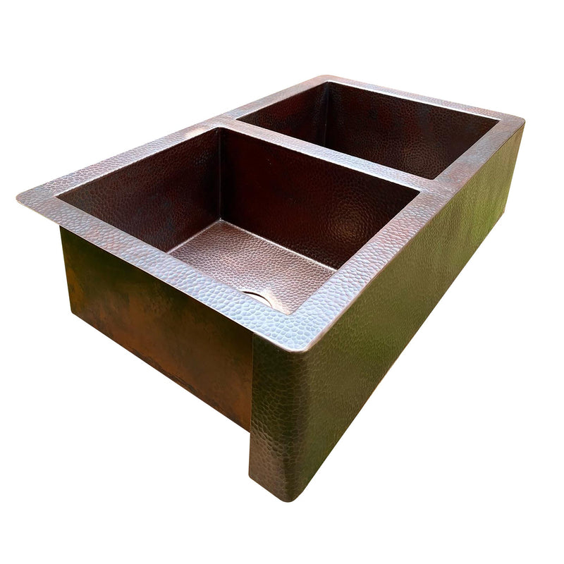 Hammered Copper Double Bowl Farmhouse Sink - Nocturn