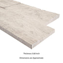 Marble-patterned surface with dimensions and thickness information on a white background