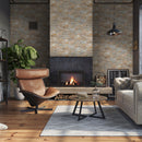 XL ROCKMOUNT Golden Honey 9"x24" Splitface Ledger Panel Quartzite Wall Tile - MSI Collection living room wall view 2