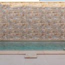 XL ROCKMOUNT Golden White 9"x24" Splitface Ledger Panel Quartzite Wall Tile - MSI Collection pool view