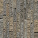 Textured stone panel with vertical stripes in various shades of brown and gray.