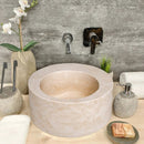 Natural Stone Light Beige Travertine Round Sink Honed (D)18" (H)8"