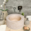 Handcrafted Beige Travertine Round 18 Inch Natural Stone Bathroom Sink