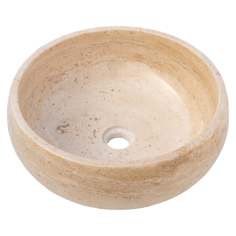 Light Beige travertine vessel sink polished EGE166-01 D16 H6 angle product shot view