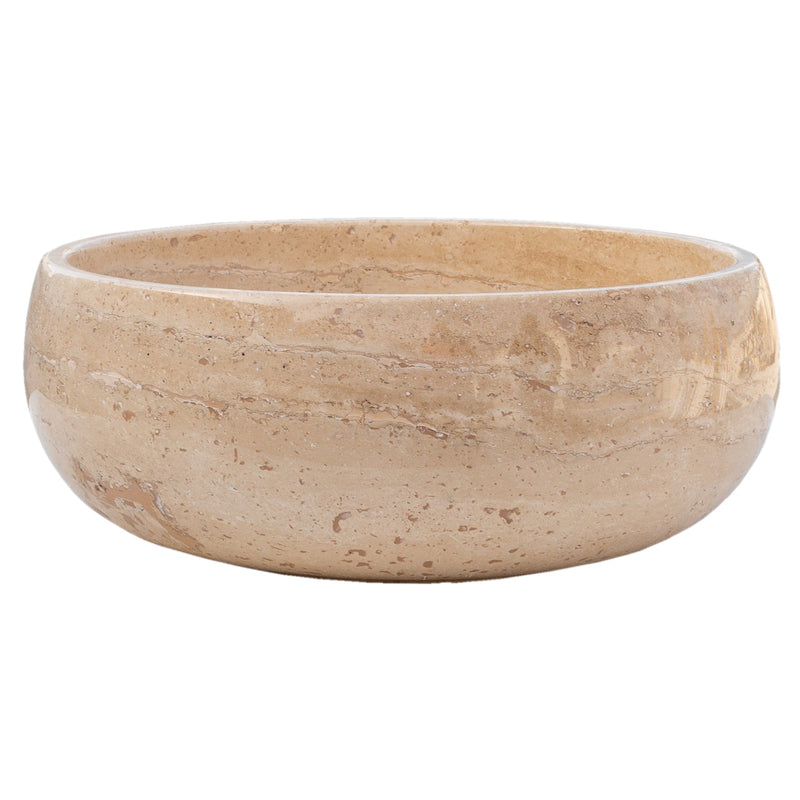 Light Beige travertine vessel sink polished EGE166-01 D16 H6 side view