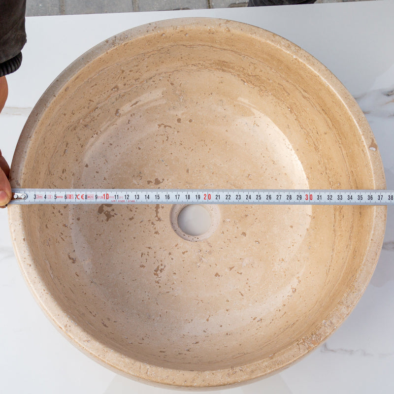 Light Beige travertine vessel sink polished EGE166-01 D16 H6 diameter measure view