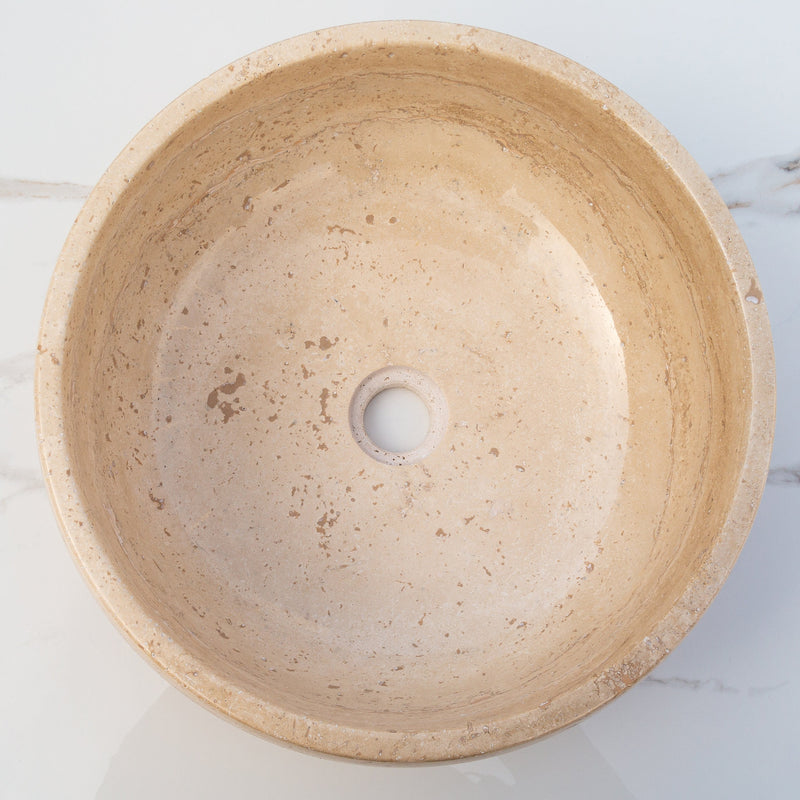 Light Beige travertine vessel sink polished EGE166-01 D16 H6 top view