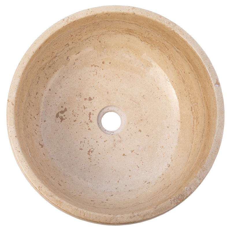 Light Beige travertine vessel sink polished EGE166-01 D16 H6 top view