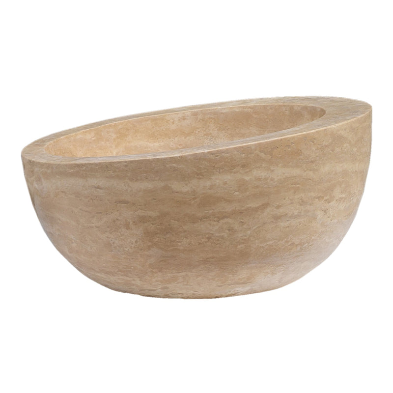 Light beige travertine stone bathroom sink YEDSIM12 D16 H8 honed side view