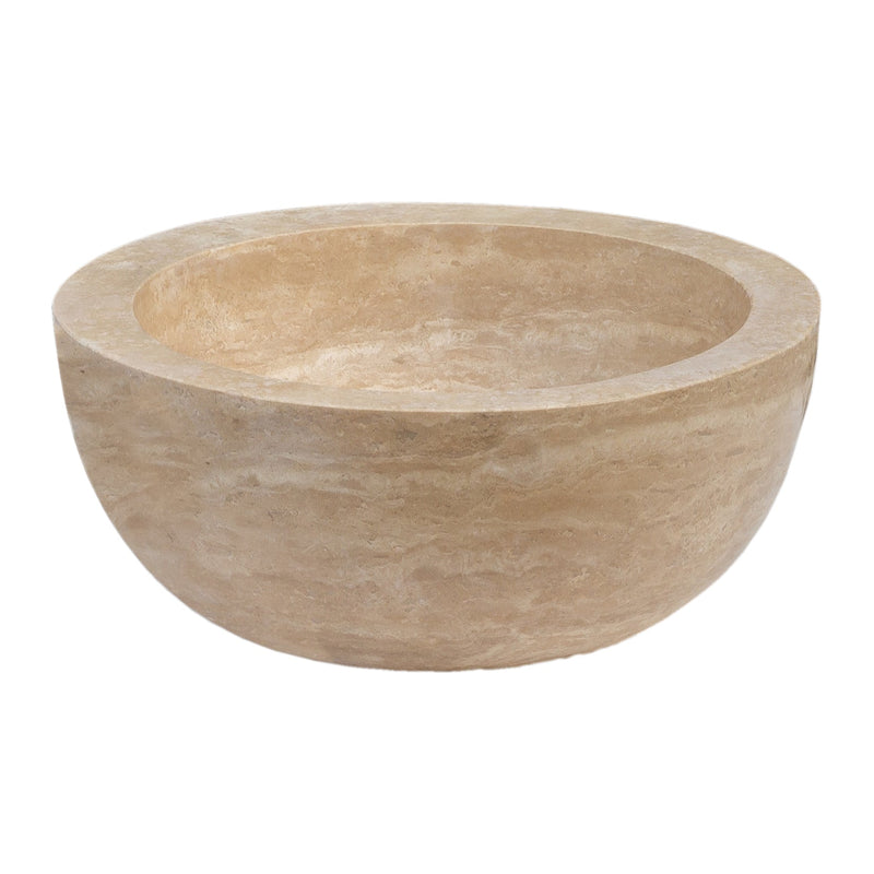 Light beige travertine stone bathroom sink YEDSIM12 D16 H8 honed side view