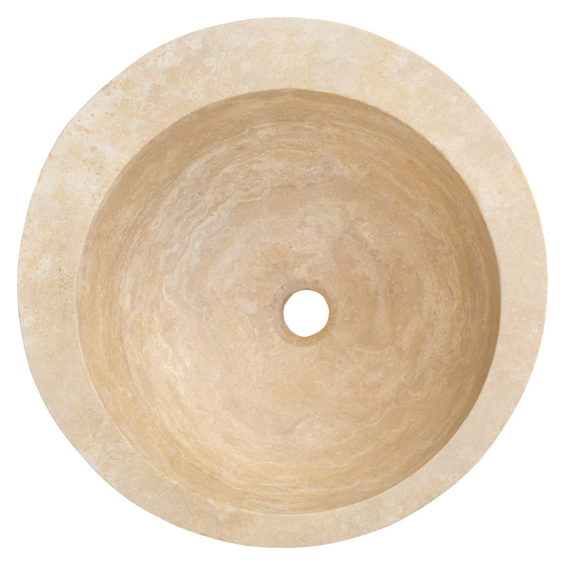 Light beige travertine stone bathroom sink YEDSIM12 D16 H8 honed top view