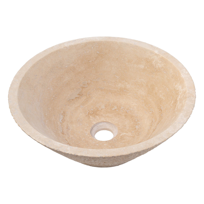 Light beige travertine vessel sink honed inside rough outside EGELBT1661 D16 H6 angle view