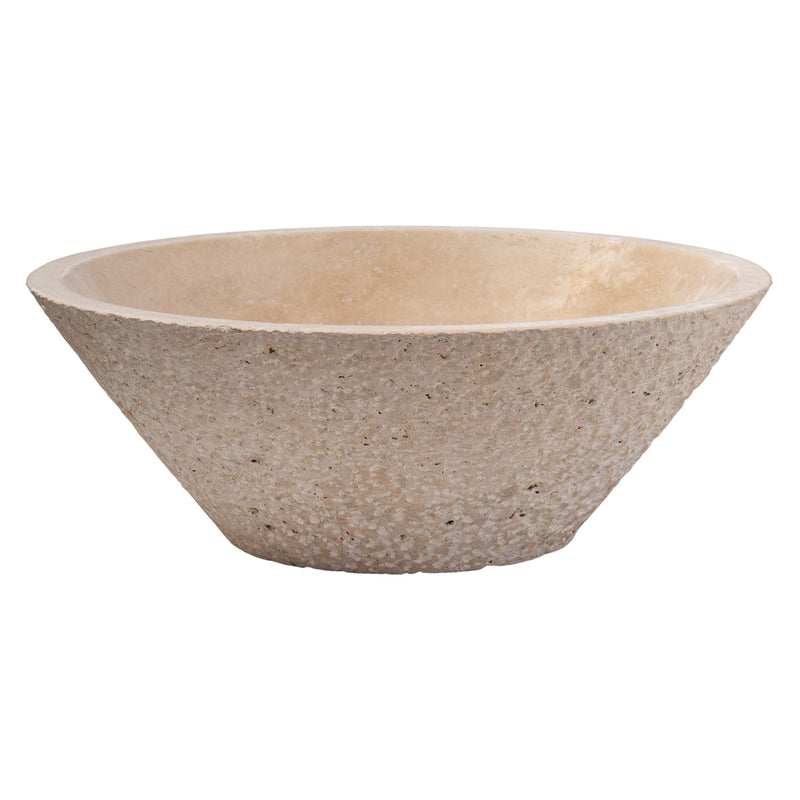 Light beige travertine vessel sink honed inside rough outside EGELBT1661 D16 H6 side product shot