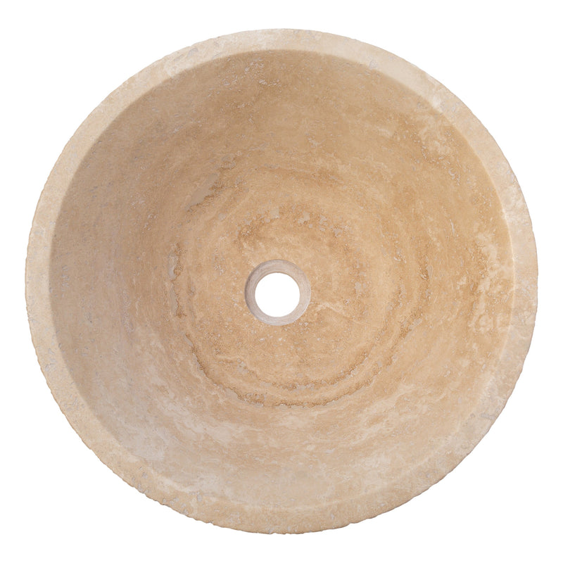 Light beige travertine vessel sink honed inside rough outside EGELBT1661 D16 H6 top view