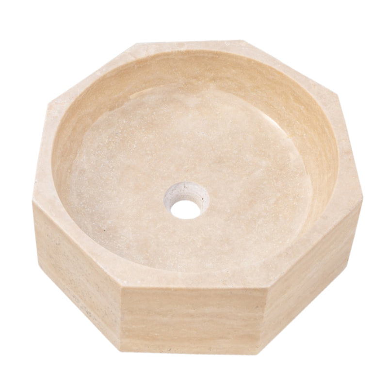 Light beige travertine vessel sink polished EGELBTOP166 D16 H6 angle view