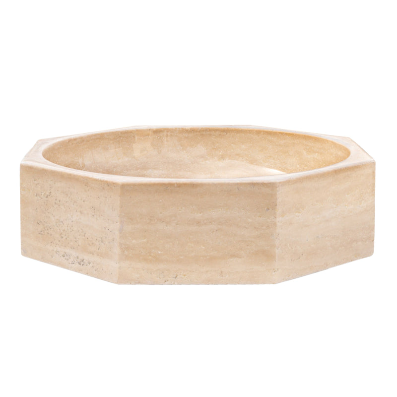 Light beige travertine vessel sink polished EGELBTOP166 D16 H6 side view