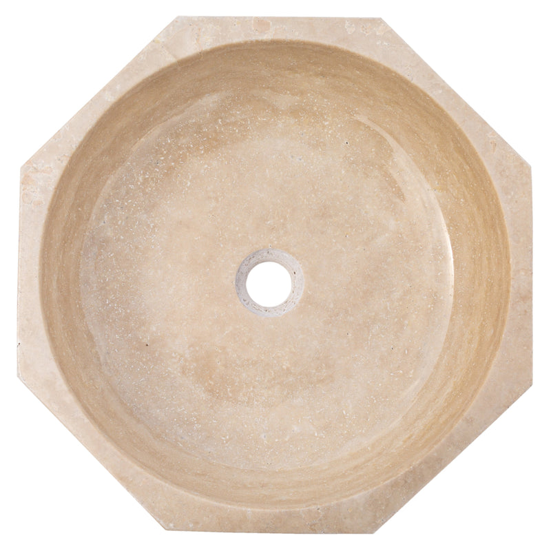 Light beige travertine vessel sink polished EGELBTOP166 D16 H6 top view