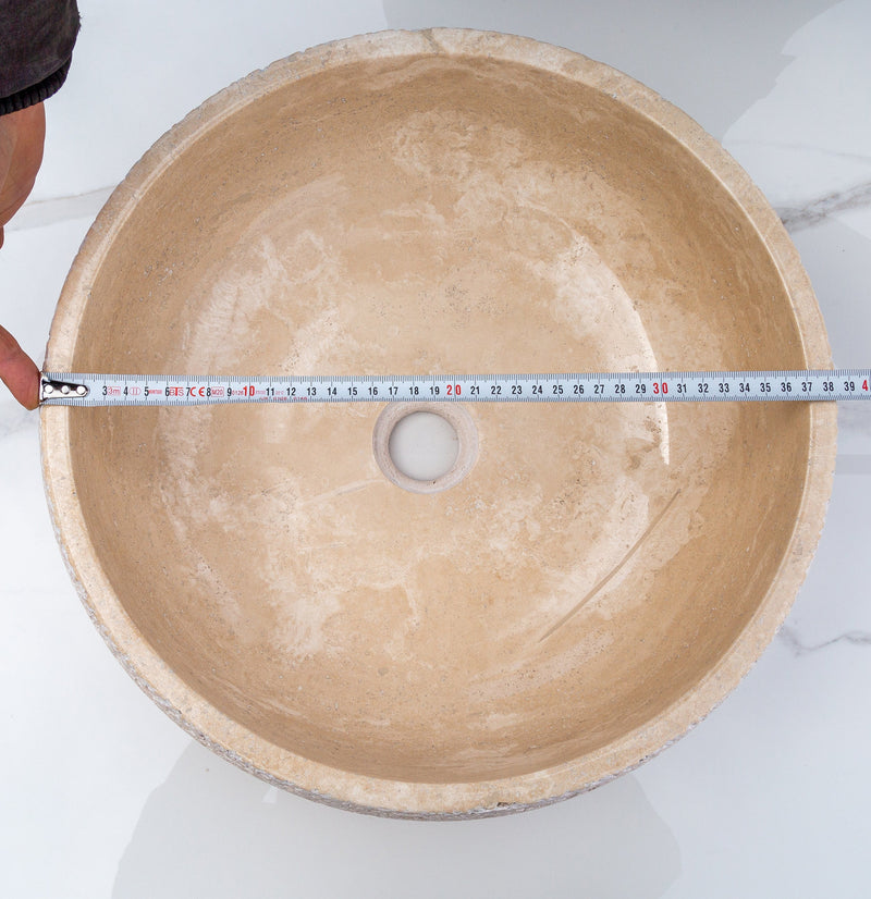 Light Beige Travertine Above Vanity Bathroom Sink Rustic Outside (D)16" (H)6" top measure view