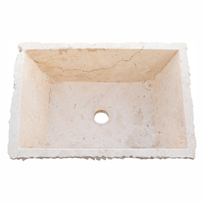 Troia Light Rustic Travertine Above Vanity Bathroom Sink Honed Interior Hand Chiseled Exterior top view