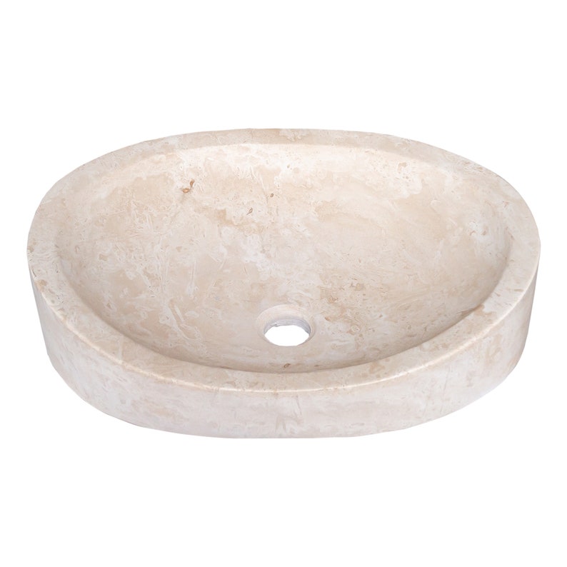 Light Travertine Natural Stone Special Design Vessel Sink Honed and Filled front view