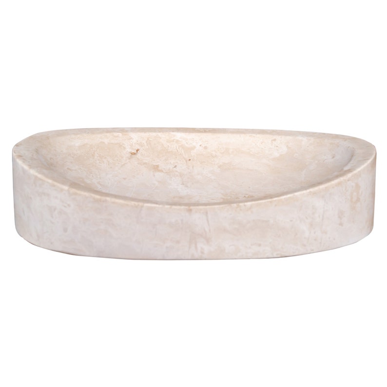 Light Travertine Natural Stone Special Design Vessel Sink Honed and Filled side view