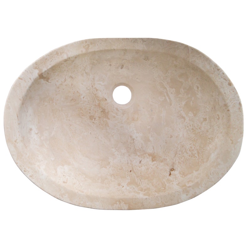 Light Travertine Natural Stone Special Design Vessel Sink Honed and Filled top view