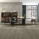 SPC Vinyl Rigid Core 7" Width 60" RL, 7mm Thick, 1.5mm IXPE Light Onyx, Omnia Floors - Mazzia Collection dinning view