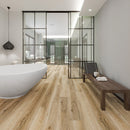 SPC Vinyl Rigid Core 7" Width 60" RL, 6mm Thick, 1.5mm IXPE Lively Fallow Veritas Floors - Mazzia Collection Product shoot washroom view