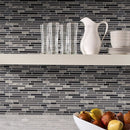 Lorena grigio interlocking 11.81x12 glass stone mesh mounted mosaic tile SMOT-SGLSIL-LORGRI4MM product shot kitchen closeup view