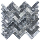 Luna Sky Marble 1"x3" Herringbone on 12" x 12" Mesh Mosaic Tile