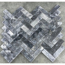 Luna Sky Marble 1"x3" Herringbone on 12" x 12" Mesh Mosaic Tile