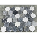 Luna Sky Marble 2" Hexagon Mixed Finish on 12" x 12" Mesh Mosaic Tile
