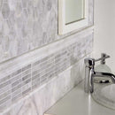 Cararra Honed 12"x12" Marble  5/8"x3" Mosaic room shot bathroom view