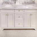 Champagne & Olive Green Honed 12"x12" Basket Weave Limestone Mosaic Tile room shot bathroom view