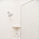 Champagne & Olive Green Honed 12"x12" Basket Weave Limestone Mosaic Tile room shot bathroom view 2