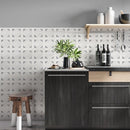 Snow White Foster Light 13 9/16"x13 9/16" Glacier Multi Finish Kent Marble Mosaic room shot kitchen view