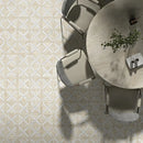 Royal, Snow White 13 7/8"x13 7/8" Honed Large Lattice Marble Mosaic Tile table chair view