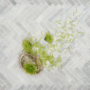 Cararra Honed 16 5/6"x12 1/16" Mixed Herringbone Marble Mosaic room shot leaf view