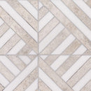 Silver light 14 5/16"x14 5/16" Snow White Honed Ponte Marble Mosaic Product shoot mosaic view 1