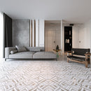 Skyline, Ice white 14 5/16"x14 5/16" Honed Ponte Marble Mosaic Product shoot mosaic hall view 