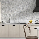 Citylight Honed 12 1/8"x13 3/8" Herringbone 5/8x2 Marble Mosaic Product shoot mosaic kitchen view 